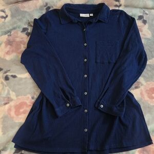 Belle by Kim Gravel Deep Blue Textured Button Down Top